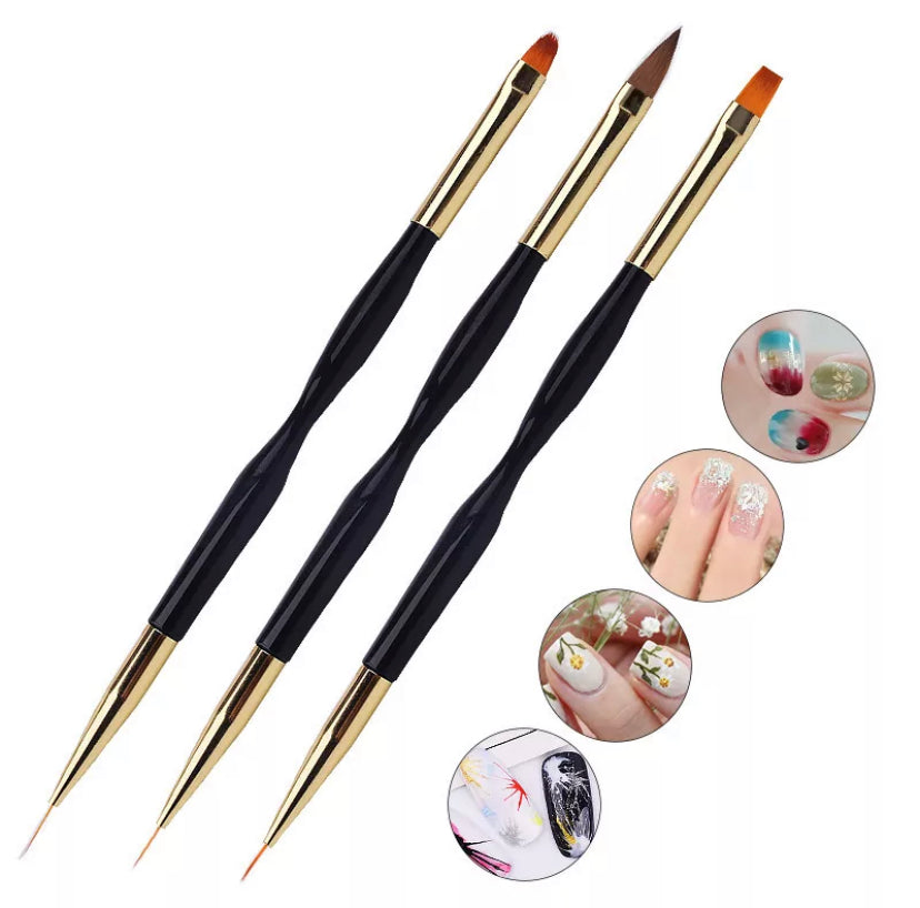3 Piece Dual-Ended Nail Art Brush